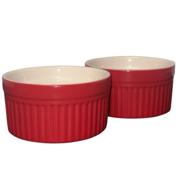 HIC Ramekin Set 4 oz (2pc) Red & White Kitchen Bakeware - NO CHIPS! FAST SHIP! - Picture 2 of 5